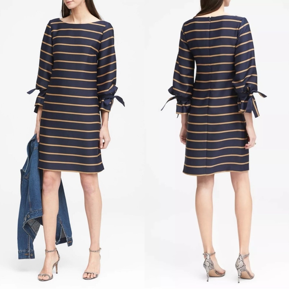 Banana Republic Navy and Gold Striped Midi Dress